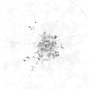 Timisoara 'nın uydu görüntüsü Romanya' nın üçüncü büyük kenti, harita. Lakabı Küçük Viyana ya da Çiçekler Şehri. Bina ve sokak haritası