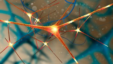 Microscopic view of the synapses. Brain connections. Neurons and synapses. Communication and cerebral stimulus. Neural network circuit, degenerative diseases, Parkinson, Alzheimer. 3d render clipart