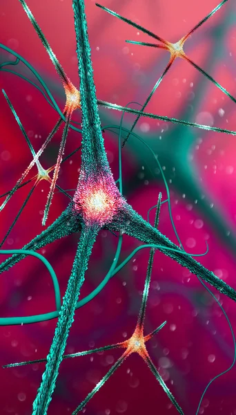 Microscopic view of the synapses. Brain connections. Neurons and synapses. Communication and cerebral stimulus. Neural network circuit, degenerative diseases, Parkinson, Alzheimer. 3d render