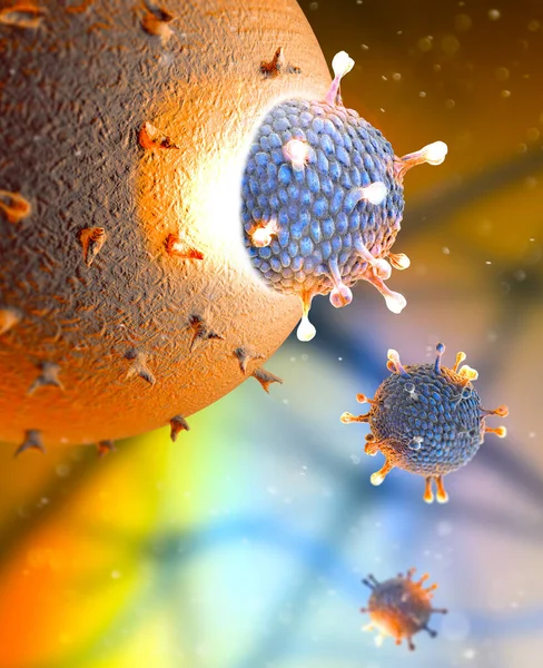 Vista Microscópica Del Coronavirus Patógeno Que Ataca Tracto Respiratorio Covid —  Fotos de Stock