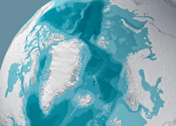 Fysieke Kaart Van Noordpool Groenland Reliëfs Bergen Het Noordelijk Halfrond — Stockfoto