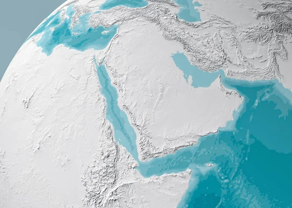 Mapa Globu Półwyspu Arabskiego Mapa Fizyczna Bliskiego Wschodu Renderowanie Mapa — Zdjęcie stockowe