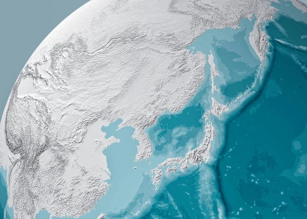 Globe Kaart Van Japan Noord Korea Zuid Korea Fysieke Kaart — Stockfoto