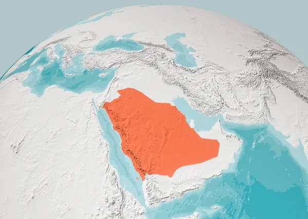 アラビア半島 中東物理地図 3Dレンダリング 救援と山と地図 アラビア海 ペルシャ湾 サウジアラビア イエメン オマーン アラブ首長国連邦 — ストック写真