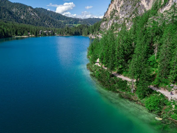 Der Pragser Wildsee Ist Ein See Den Prager Dolomiten Südtirol — Stockfoto