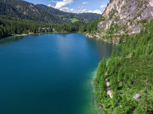 Der Pragser Wildsee Ist Ein See Den Prager Dolomiten Südtirol — Stockfoto