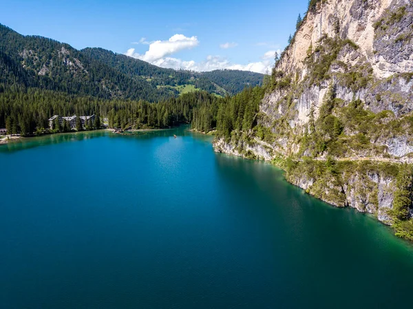 Der Pragser Wildsee Ist Ein See Den Prager Dolomiten Südtirol — Stockfoto