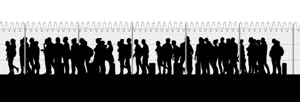 Refugees Immigrants Looking New Life Column Migrants State Borders Fence — Stock Photo, Image