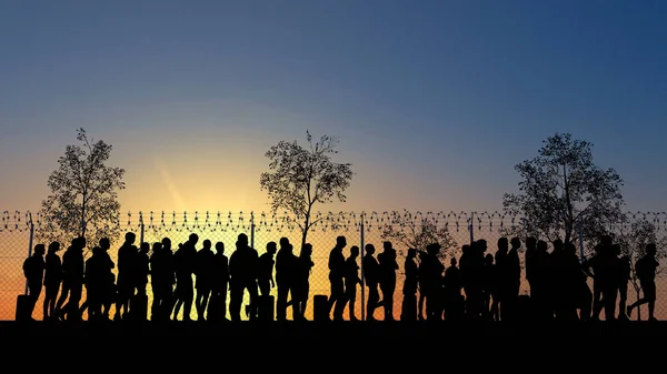 Біженці Іммігранти Шукають Нове Життя Колона Мігрантів Біля Державних Кордонів — стокове фото