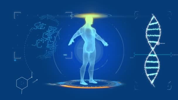 Holografická Projekce Osoby Test Analýza Studium Lidského Těla Medicína Budoucnosti — Stock video