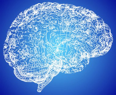 Beynin yan görüntüsü, çizim. Beyin dejeneratif hastalıkları, Parkinson, sinapslar, nöronlar, Alzheimer