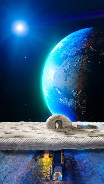 Baza Księżycowa Placówka Przestrzenna Pierwsza Osada Księżycu Misje Kosmiczne Żywe — Zdjęcie stockowe