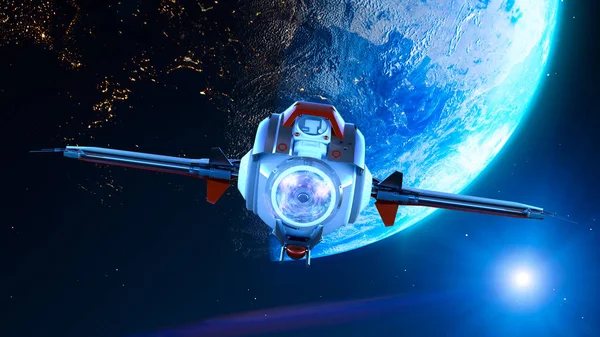 Космический Корабль Орбите Земли Исследование Планет Научная Фантастика Завоевать Новые — стоковое фото