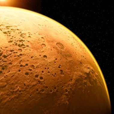 Mars 'ın uydu görüntüsü, Mars yüzeyinin detayları ve ayrıntıları. Kızıl Gezegen 'in kraterleri ve dağları. Güneş sistemi ve gezegenler. 3 boyutlu görüntüleme. Bu görüntünün elementi Nasa tarafından desteklenmektedir