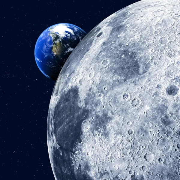 Zicht Maan Aarde Kraters Maanvalleien Maanbuitenpost Nieuwe Grenzen Startpunt Voor — Stockfoto