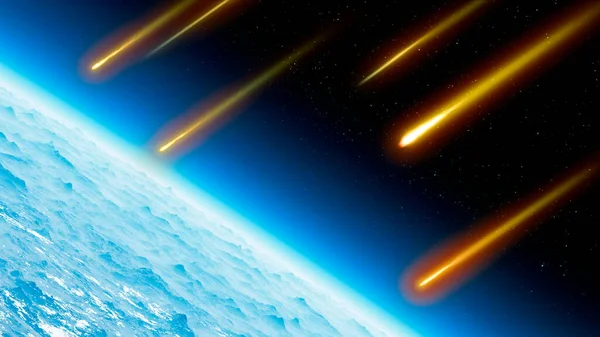 Satelitní Pohled Zemskou Atmosféru Meteory Padající Hvězdy Nebeské Tělo Které — Stock fotografie
