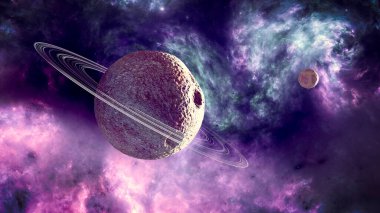 Keşfedilmemiş galaksilerin gezegenleri ve dış gezegenleri. Bilim kurgu. Keşfedilecek yeni dünyalar. Nebula ve galaksilerin kolonileşmesi ve keşfi. Gezegen ve halkalar. 3d hazırlayıcı