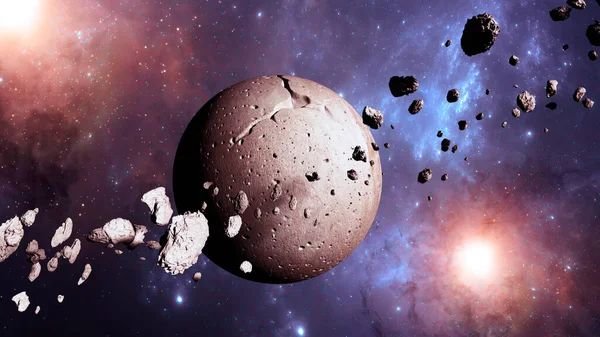 Planeet Asteroïde Asteroïde Cirkelt Rond Een Planeet Nieuwe Werelden Sterrenstelsels — Stockfoto