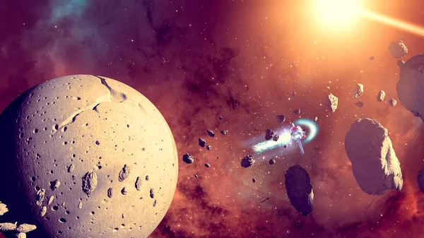 Nave Espacial Que Viaja Entre Exoplanetas Otras Galaxias Asteroides Meteoritos — Foto de Stock