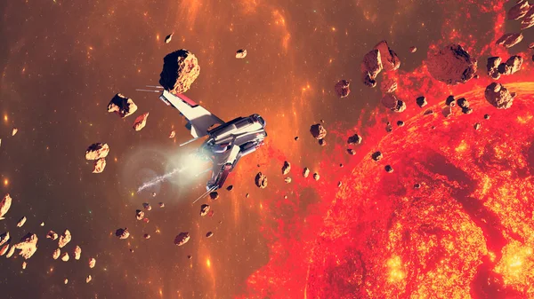 Nave Espacial Que Viaja Entre Exoplanetas Otras Galaxias Asteroides Desechos — Foto de Stock