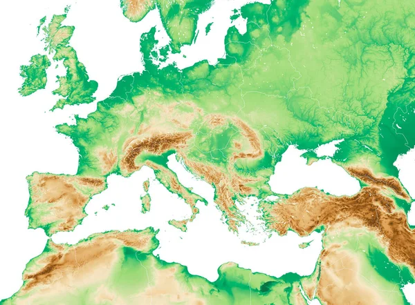 Physical Map Mediterranean Central Europe States Borders North Africa Middle — Zdjęcie stockowe