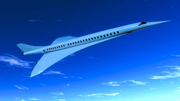 Supersonic flight, the plane to travel faster than ever. Unlike other commercial flights, it has double the speed. 3d render