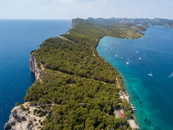 Vista Aérea Isla Dugi Otok Frente Ciudad Zadar Croacia Línea — Foto de Stock