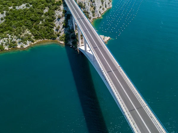 Vista Aérea Sibenski Most Ponte Croata Estrada Sibenski Croácia Dalmácia — Fotografia de Stock