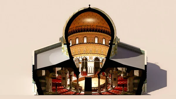 Interior cutaway of the Dome of the Rock, 3d section. Islamic shrine located on the Temple Mount in the Old City of Jerusalem. Israel. Unique monument of Islamic culture. 3d rendering