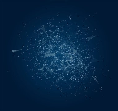 Soyut geometrik şekiller, teknoloji ve takımyıldızları, çizgiler ve çokgenler geometrik bileşimler. Yıldızlar, kimyasal bileşim, ilaç ve kimyasal formüller..