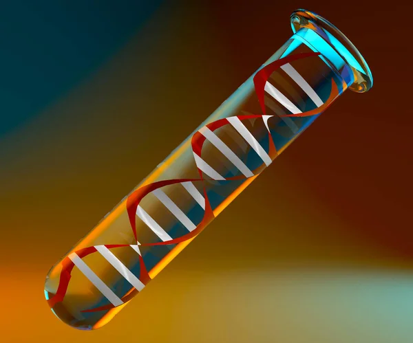 DNA helix inside a test tube, research and studies on genetic diseases. Discoveries and new technologies for analyzing DNA samples. 3d rendering