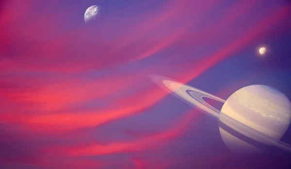 Sci Landscape Saturn Seen One His Moons View Satellites Planet — Stock Photo, Image