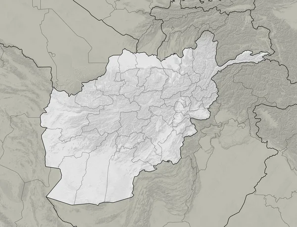 阿富汗的卫星地图 物理地图 浮雕和山脉 黑人和白人 国家边界和省的划分 3D渲染 — 图库照片
