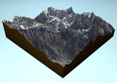 Annapurna, Himalaya Dağları uydu görünümü.
