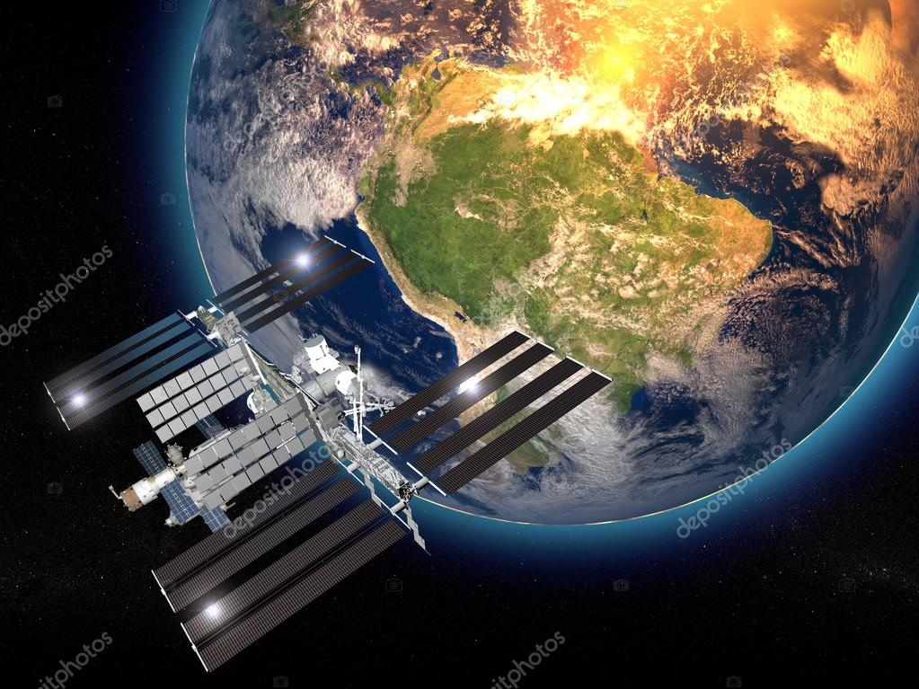 International Space Station in orbit around the earth. — Stock Photo ...