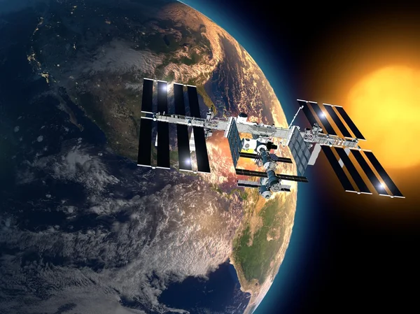 Nemzetközi Űrállomás pályára a Föld körül. — Stock Fotó