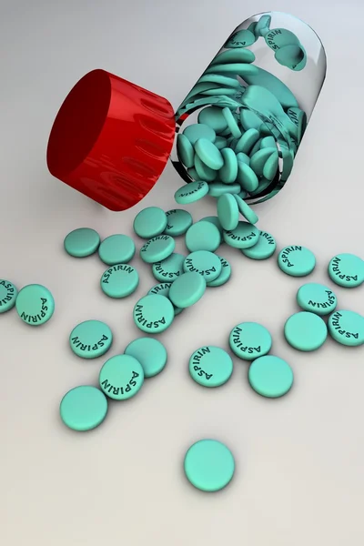 Pílulas de aspirina e garrafa — Fotografia de Stock