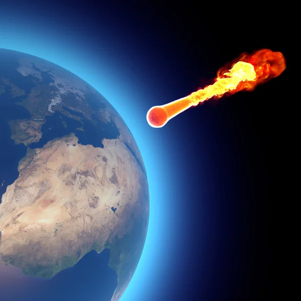 Wereld earth globe explosie asteroïde meteoriet. — Stockfoto