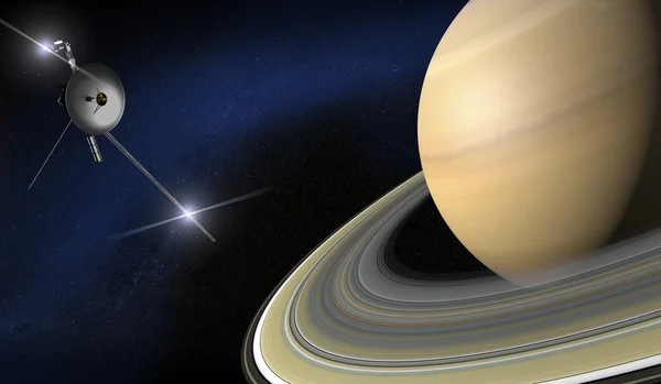 土星和旅行者号太空探测器 — 图库照片