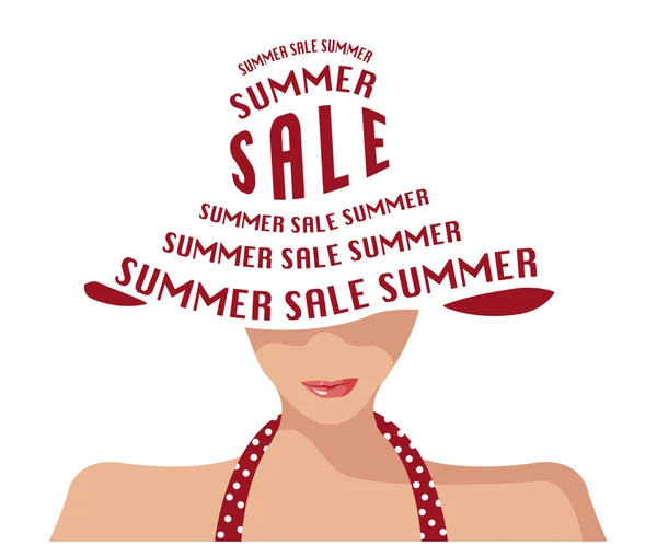 Mujer en sombrero con signo de venta de verano — Foto de Stock