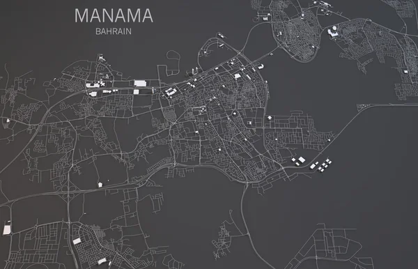 麦纳麦地图的卫星视图 — 图库照片