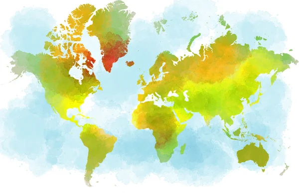 Aquarel gewone wereldkaart — Stockfoto