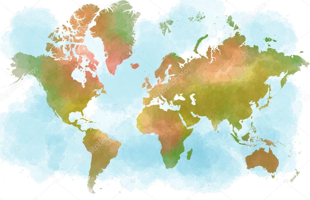 World watercolor plain map