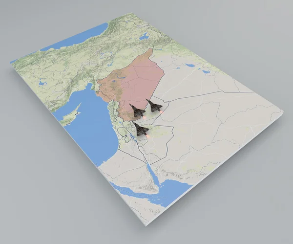 Mapa da Síria e aviões militares — Fotografia de Stock