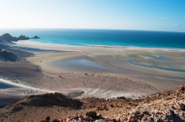 Socotra, Yemen, Middle East: the breathtaking landscape with sand dunes on Qalansiyah Beach, on the western cape of the island, Unesco world heritage site since 2008  for its biodiversity, one of the most beautiful beaches in the world clipart