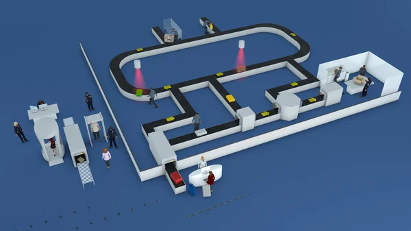 3d Aeropuerto check-in, ruta del equipaje, terminal — Foto de Stock