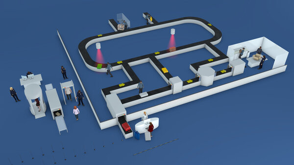 3d Airport check-in, baggage path, terminal