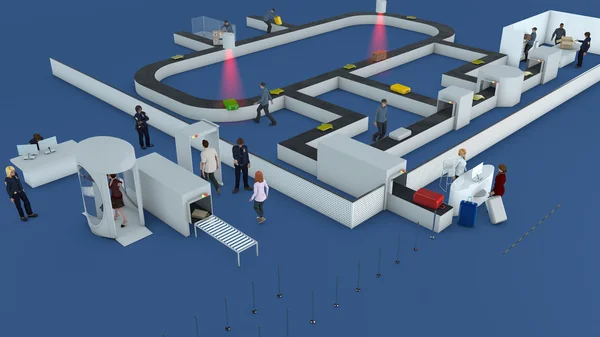3D flygplatsen checka in bagage väg, terminal — Stockfoto