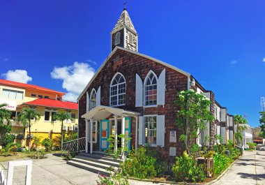 Saint Martin (Sint Maarten, St Martin), Hollanda Antilleri, Karayip Denizi: Philipsburg, ana şehir ve Sint Maarten ülkenin başkenti açık sokakta yer Metodist Kilisesi görünüm