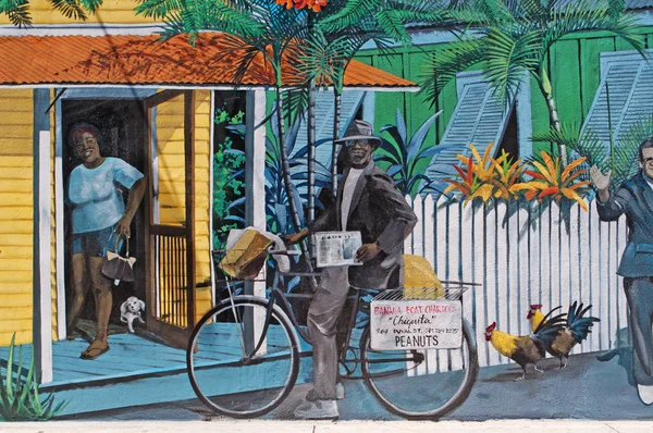 키 웨스트: 암 탉과 수 탉 바하마 빌리지, 올드 타운에 있는 동네 했다 바하마 가계의 많은 원래 주민에 대 한 명명 된 벽화에 함께 캐리 비안 일상 생활 — 스톡 사진